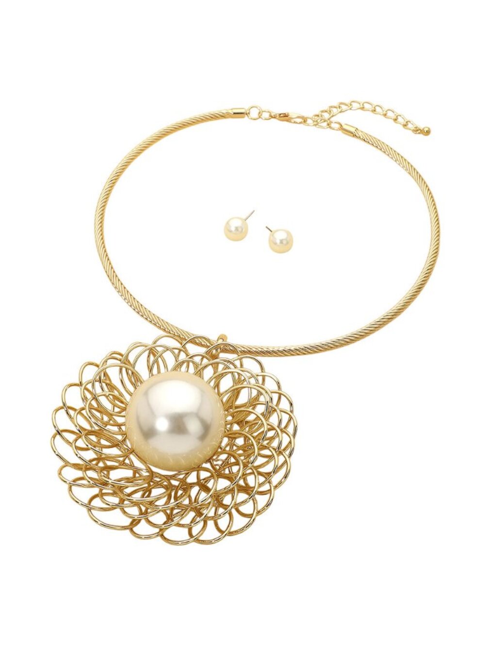 Tigerstars Gold Cream Pearly Accent Wired Petal Floral Pendant Accent Necklace
